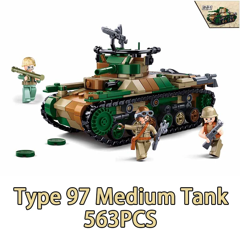 SLUBAN Military WW2 Pacific War Scenario M4 Medium Tank Aircrafts Model Building Blocks Soldier Dolls Sets Brick Kids Toys Gifts