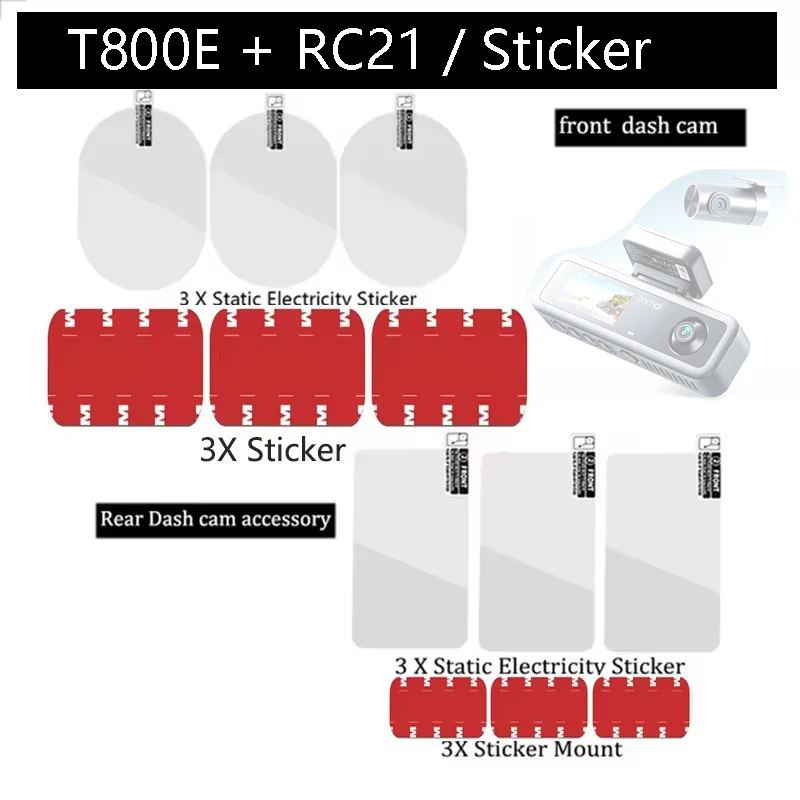 70mai t800e 3チャンネルフロント用および70maiリア用RC21静的ステッカー3枚