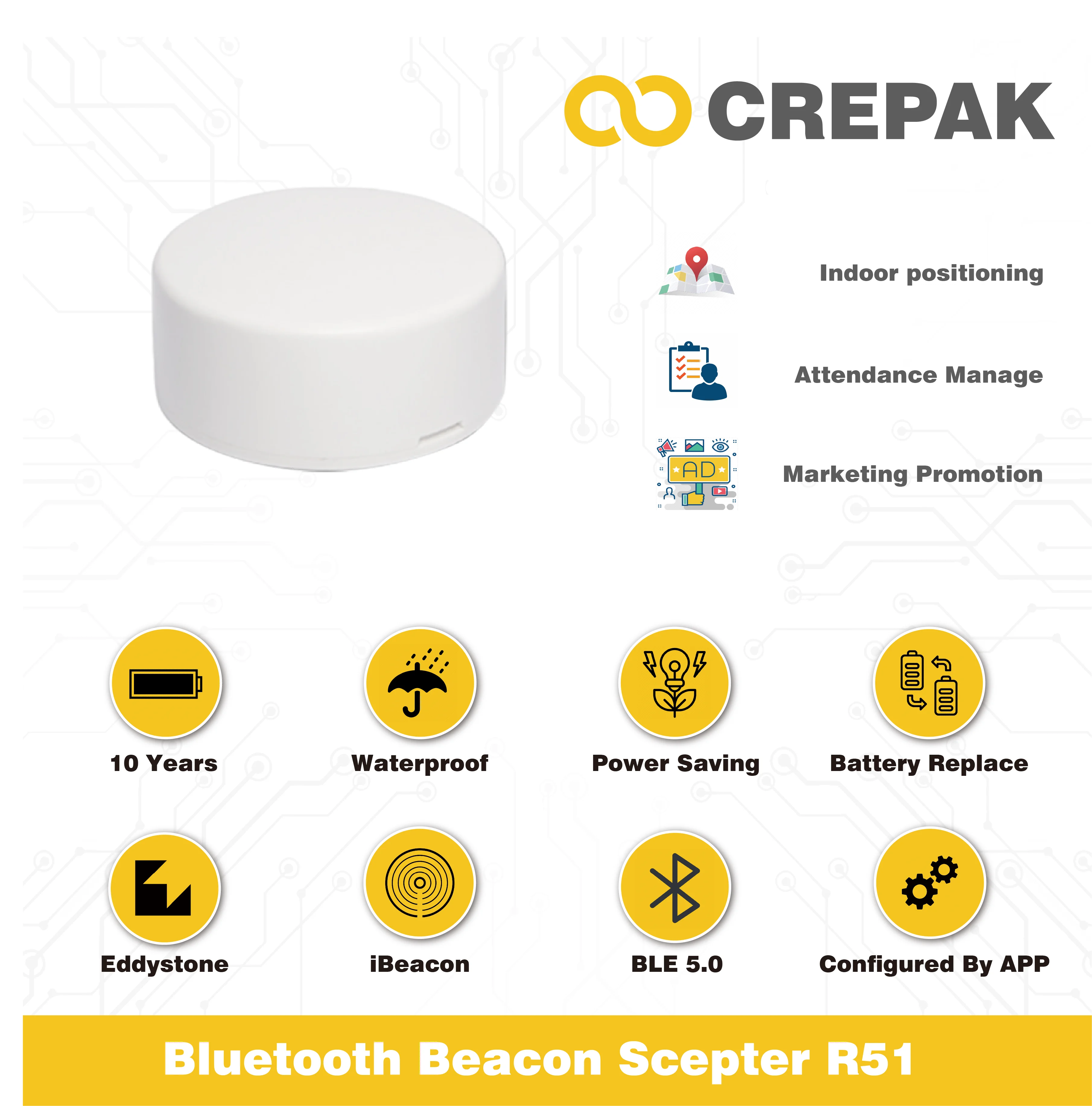 Ibeacon Eddystone-batería reemplazable de laboratorio de silicona EFR32BG22, 6 años, baliza Bluetooth, Sensor de etiqueta, cetro R51, EFR32BG22, 5,2