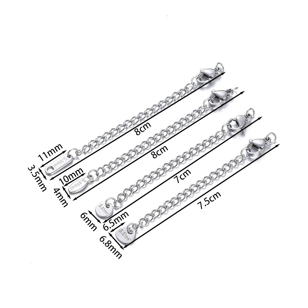 10pcs/Lot Stainless Steel Extension Extended Tail Chains With Lobster Clasps for DIY Jewelry Bracelet Necklaces Making Findings