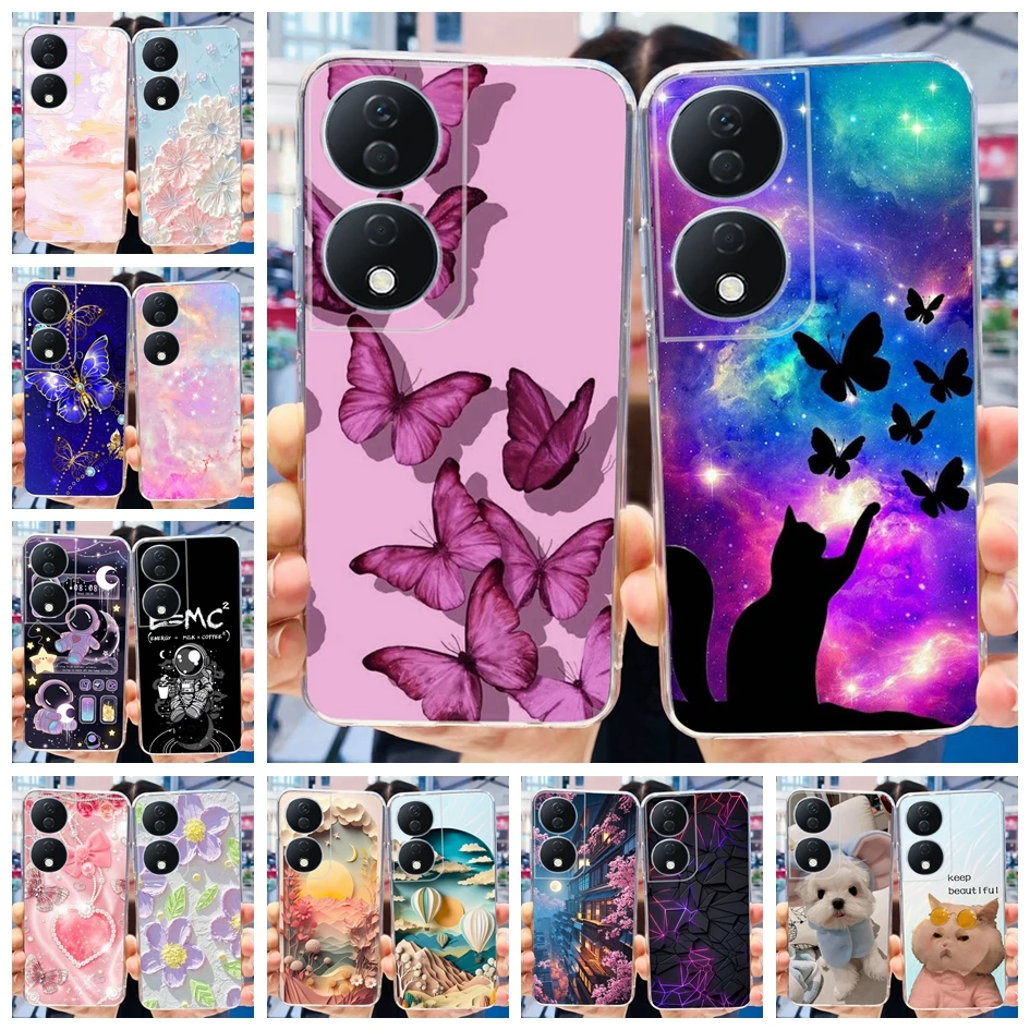 Para Honor X7b 5G Funda 2024 nueva elegante mariposa suave silicona transparente Funda para Honor 90 Smart HonorX7b CLK-LX1 Fundas