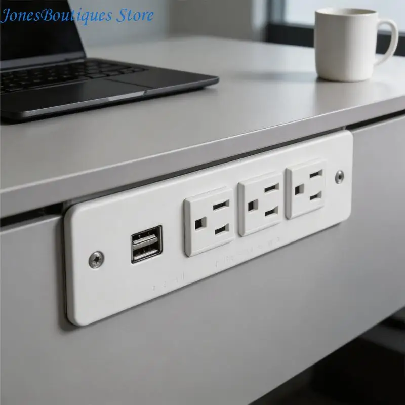 Embedded Power Outlet For Office Desk 3 AC125V Outlets 2 USB A Port UL Listed Hiddened Recessed Socket With 2 Meter Cord W8KE