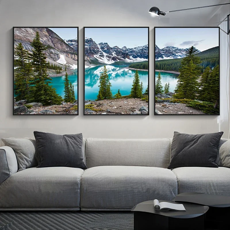 3PCS frameless decorative art print,3pcs/Set Natural Forest Landscape Canvas Poster Picture Wall Art Modern Living Room, Dini