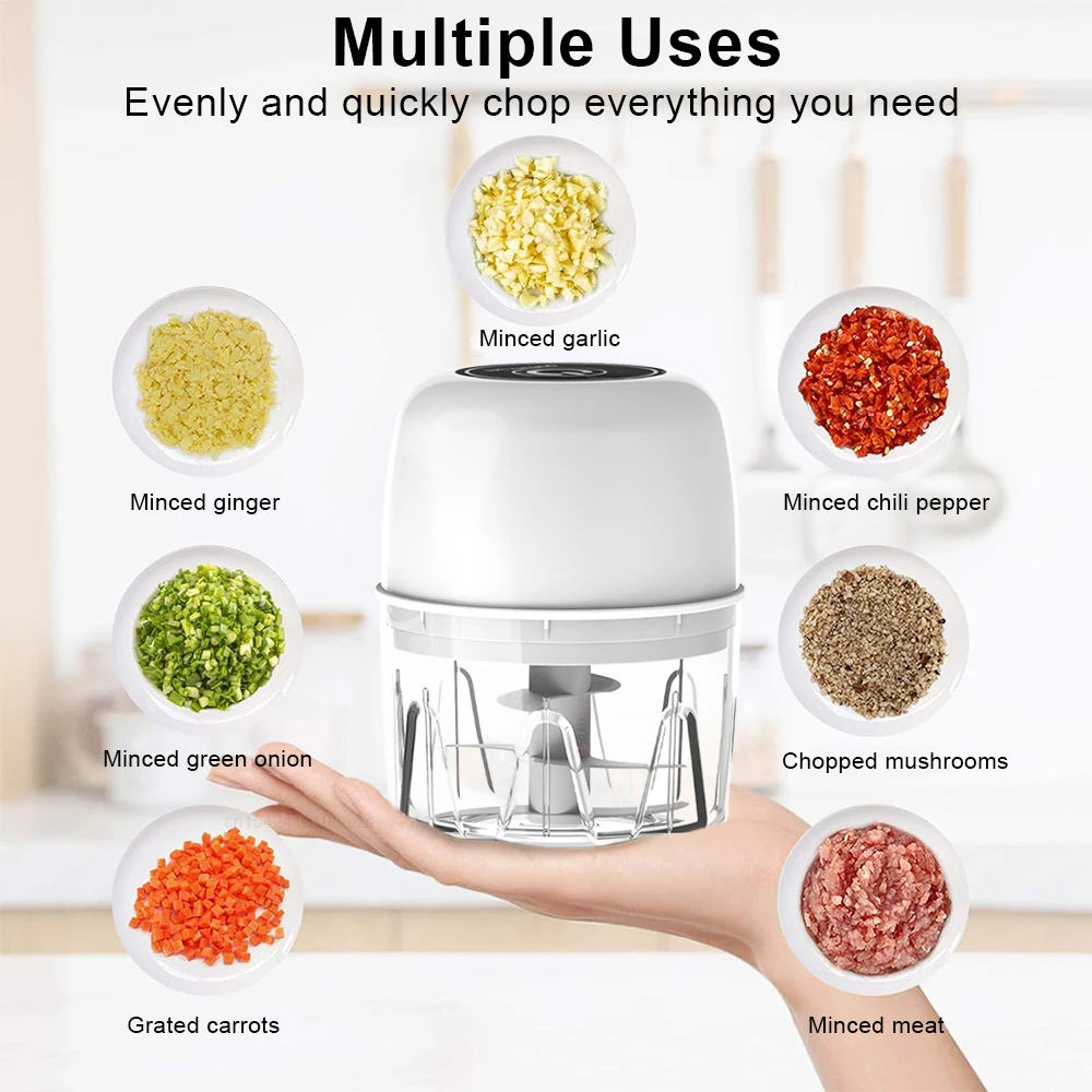 Mini Food Processor Electric Garlic Chopper USB Charging Meat Grinder 300ml Garlic Masher Machine Vegetable Crusher Mini Chopper
