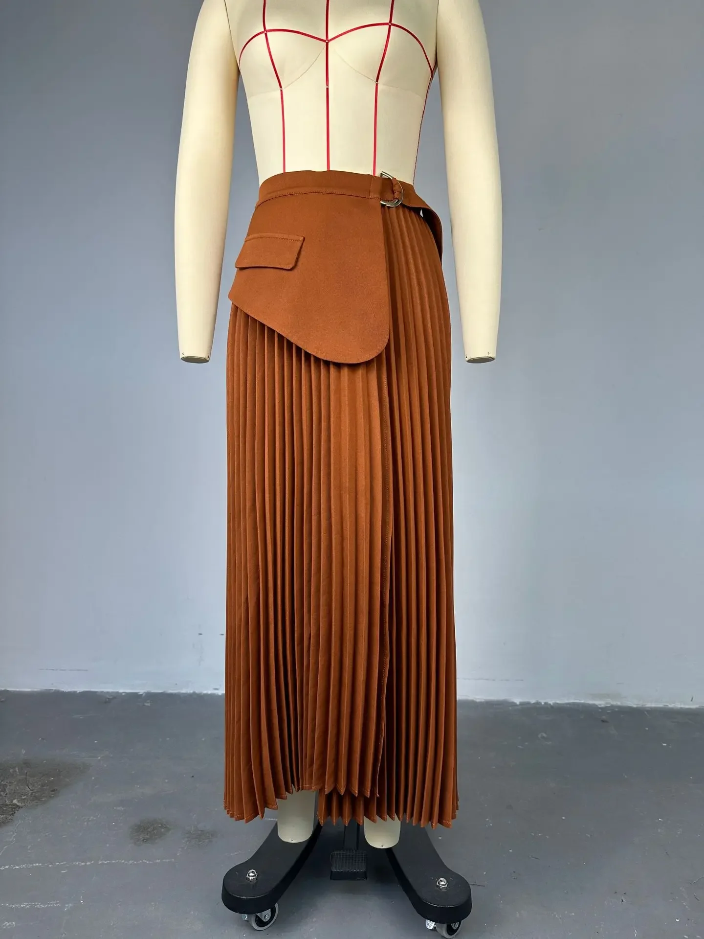 Women 2024 Summer High Waist Skirt Patchwork Belt Big Swing Pleated Long Maxi Midi Skirt Holiday OL Street Party A-Line Skirts