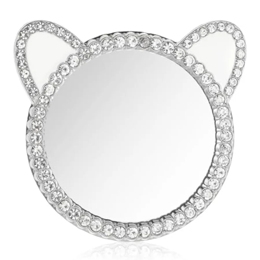 

Phone Stick-On Mirrors with Silver Zinc Alloy Frame 2.2'' Cat Ear Shape Adhesive Makeup Mirror for Smartphone Back Case Decal R