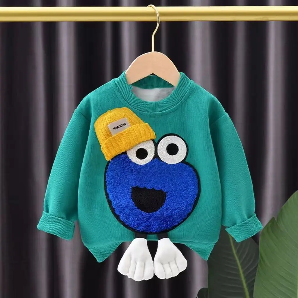 

Children's Sweater Spring and Autumn Style Boys' Velvet Long Sleeve Bottom Shirt Girls' Baby Top New Kids Cartoon Hoodies