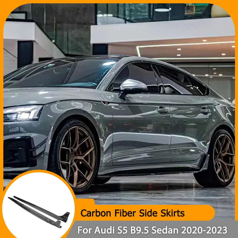 

For Audi S5 B9.5 Sedan 2020-2023 Real Carbon Fiber Car Side Skirts Extension Lips Aprons Car Side Skirt Extension Lip Body Kits