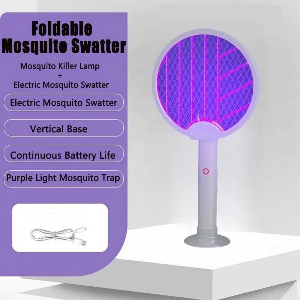 Insect Killer 2 In 1 Electric Mosquito Swatter Foldable USB Rechargeable Fly Swatter Trap Portable Household Bug Zapper Indoor
