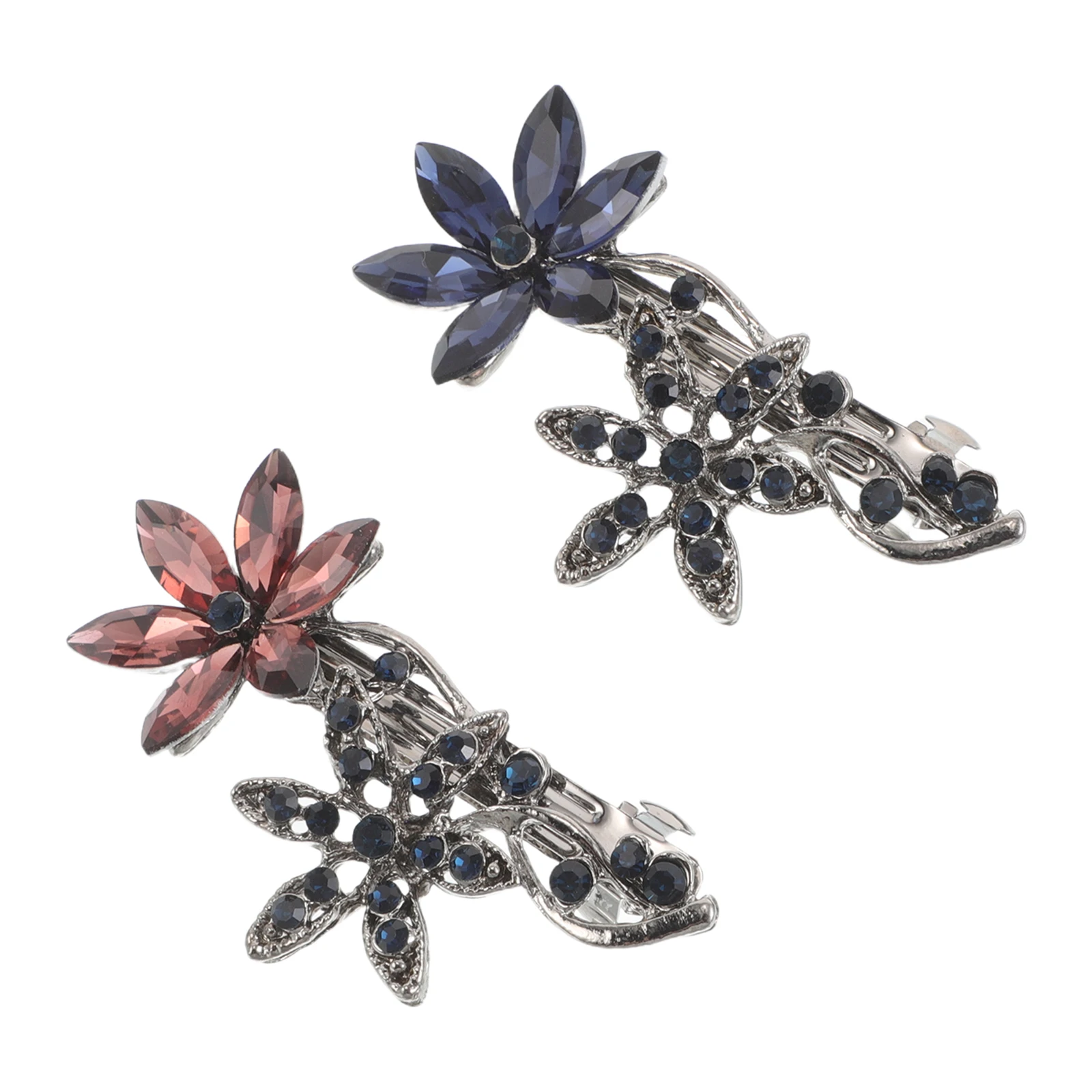 

2pcs Rhinestone Hair Clips Crystal Decorative Barrettes Blue Pink Bangs Hair Flower Clips Accessories Women Floral
