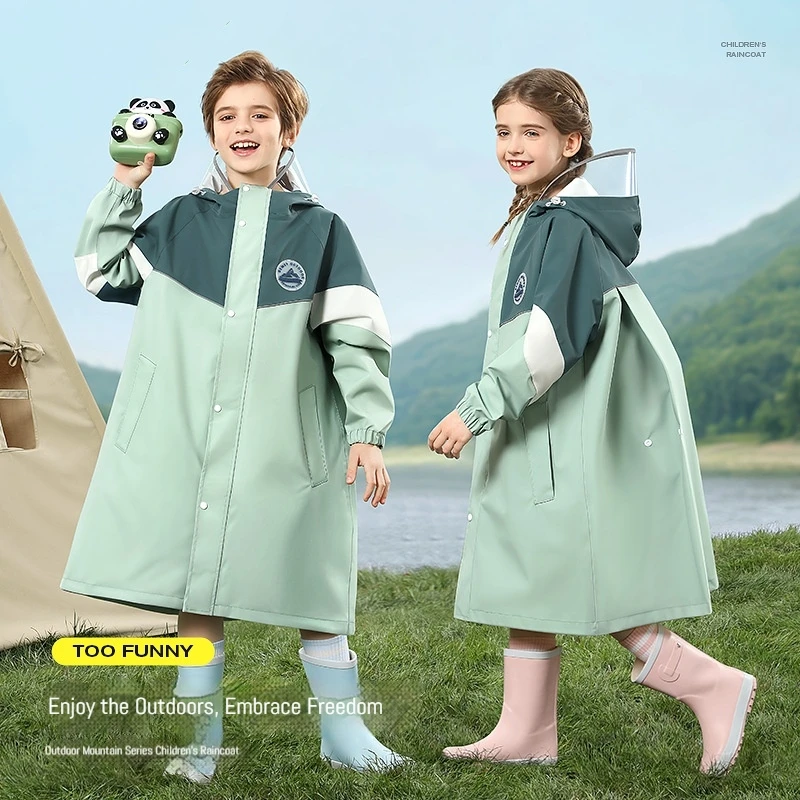 

New Children's Waterproof Raincoat 1.2M-1.7M Student School Raincoat Splicing Seam Adhesive Kids Schoolbag Long Rain Coat