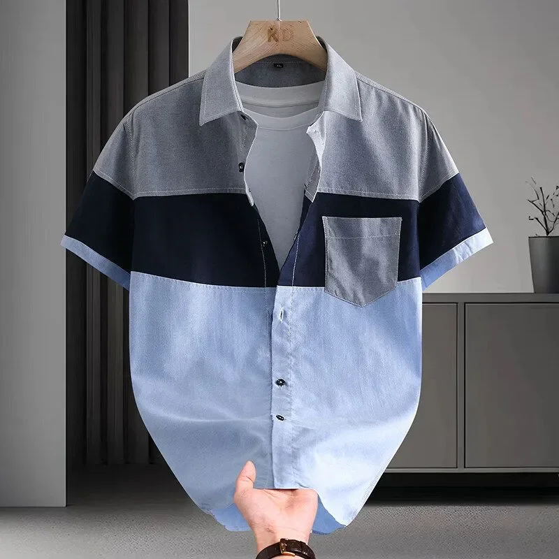 New Style of Splicing and Contrasting Color Design Versatile Trendy Casual Summer Men's Short-sleeved Shirt