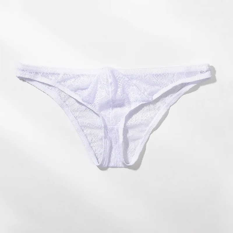 Plus Size uomo pizzo trasparente slip Sexy Bikini sospensorio intimo uomo pantaloncini Lingerie mutandine maschili Calzoncillos Hombre Cueca