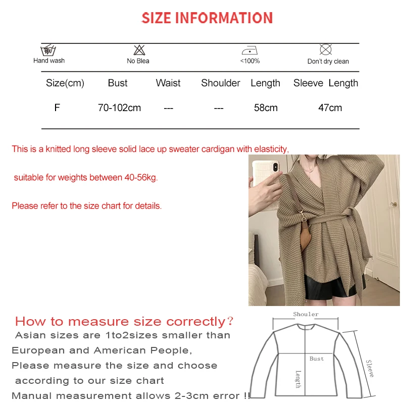 HELIAR Women Lace Up Cross V-Neck Sweater Coat Knit Long Sleeve Warm Cardigan Sweater Loose Casual Coat For Women Fall Winter