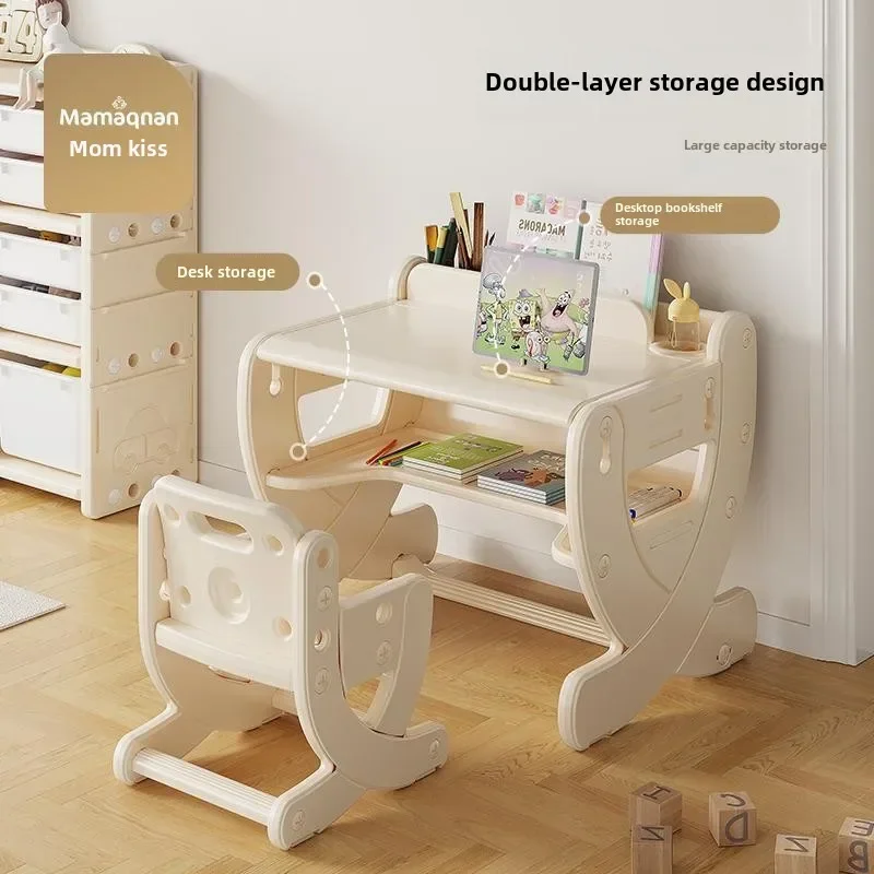 Children's Study Desk and Chair Set, Adjustable Table, Student's Home Bedroom, Baby's Writing, Early Childhood Education Desk