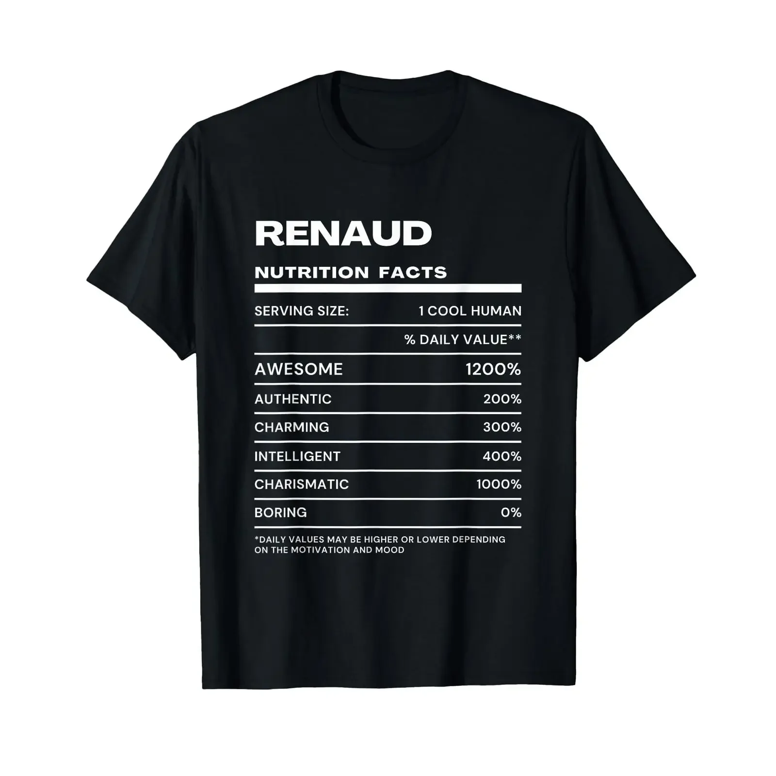 Renaud Durchschnittliche Nährwerte Name Lustiges T-Shirt schwarz vintage gewaschen leicht Streetwear Designerkleidung Vielseitig Weich
