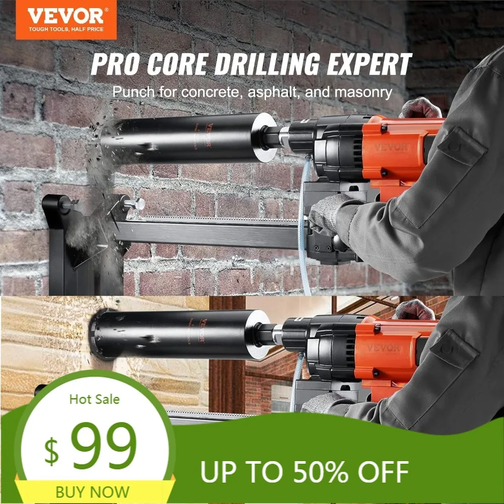 

«10-дюймовый станок для колонкового бурения для мокрого бетона с подставкой, колесами, 750 об/мин и подъемной ручкой».