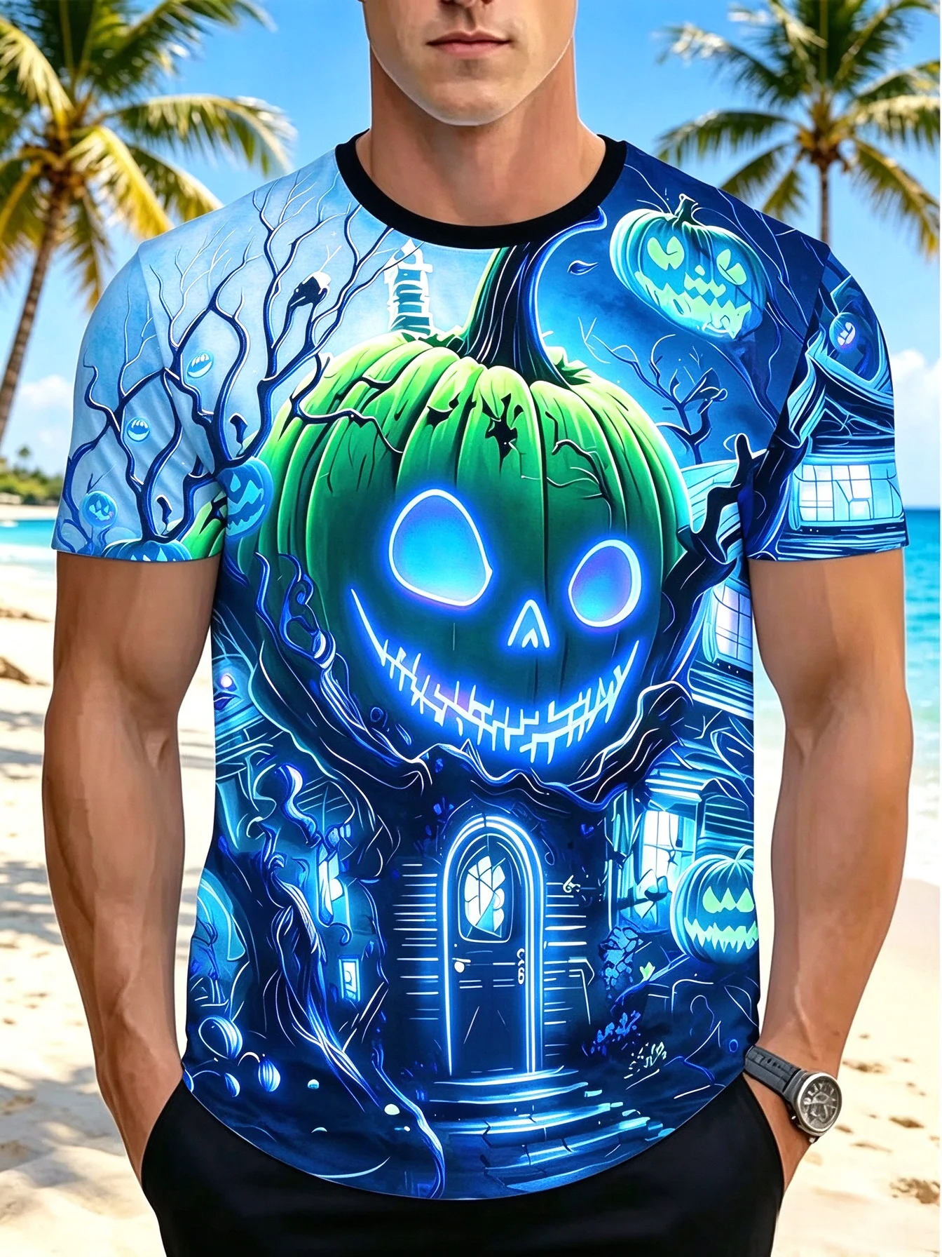 Halloween Horror Pumpkin Face Pattern Men T-Shirts Fashion Vintage Shirts Festival Funny Party Cosplay Y2K Loose Men's Clothing