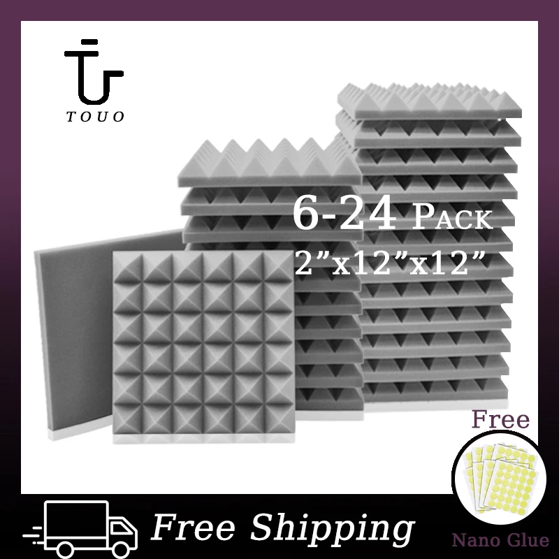 

TOUO Acoustic Foam Panels 6/12/24pcs Pyramid Sound Proof Foam Panel Studio Acoustic Treatment Flame Retardant Absorbing Material