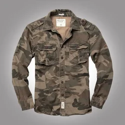 Camisa de manga larga de camuflaje para hombre, abrigos de herramientas de carga de algodón caqui Ami, camisa gruesa de alta calidad con bolsillos en el pecho doble para exteriores