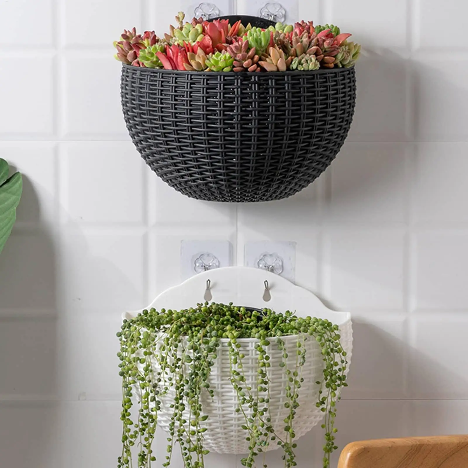 Wall-mounted semi-circular flower pot hanging Wicker flower basket Garden Vine Pot Plants Holder Garden Pots Rattan Wall Planter