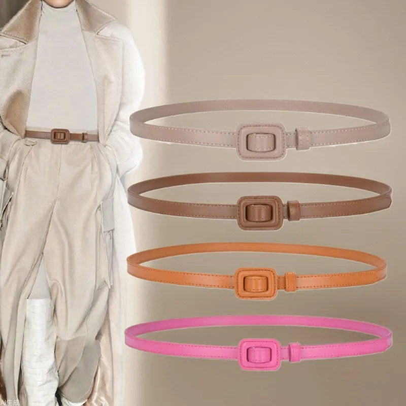 

New Korean style thin belt simple retro two-layer cowhide thin belt fashionable all-match waist decoration for women