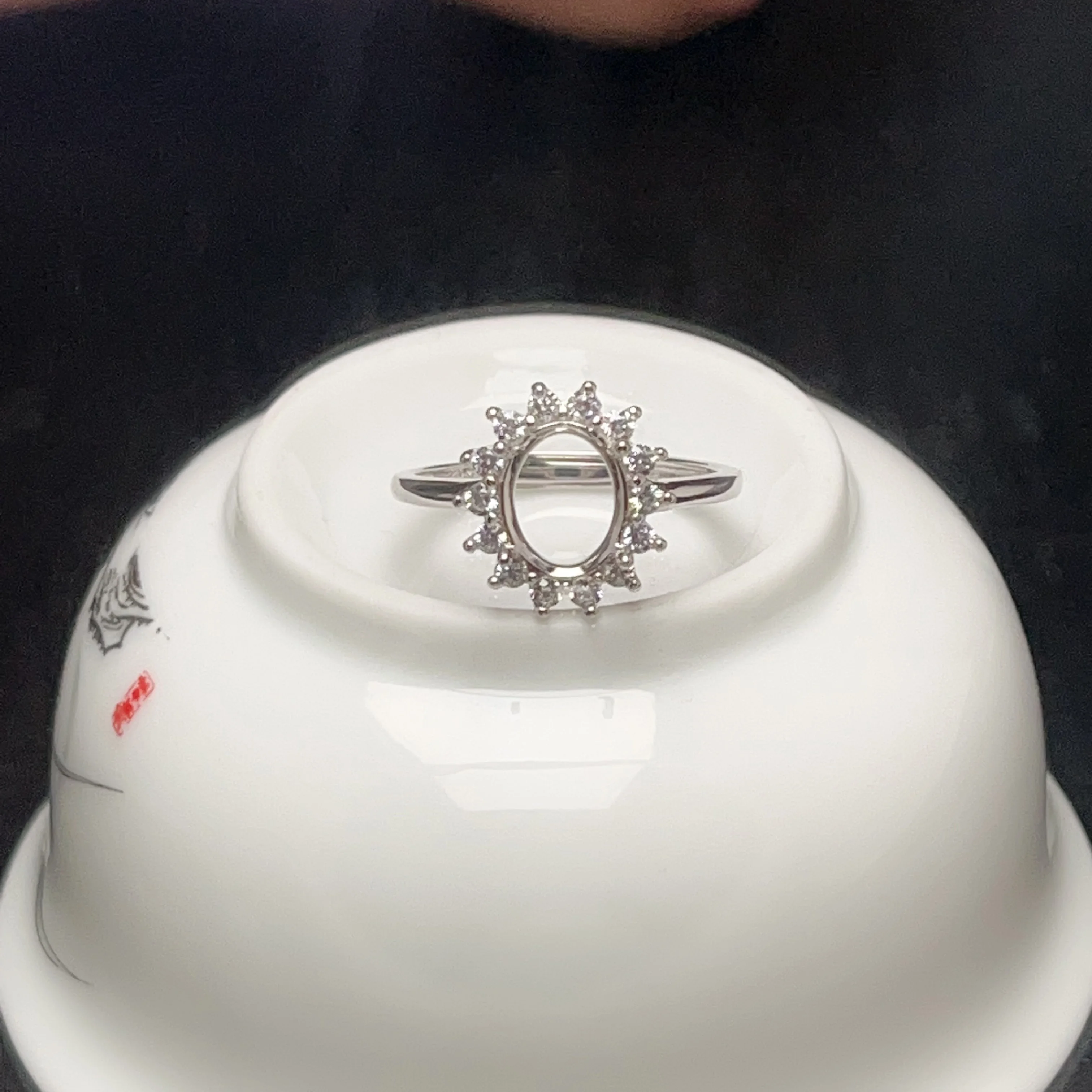 Classic 925 Silver Halo Ring Setting 7mm*9mm Oval Gemstone Ring Setting 18K Gold Plated Jewelry DIY
