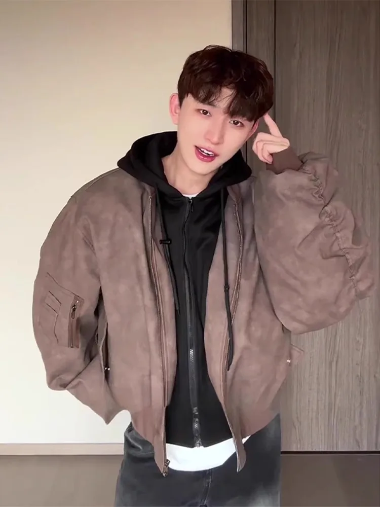 

Мужская хлопковая толстовка с капюшоном Marauders из искусственной кожи, байкерский кардиган, модное пальто свободного кроя Haome, длинное теплое зимнее пальто све