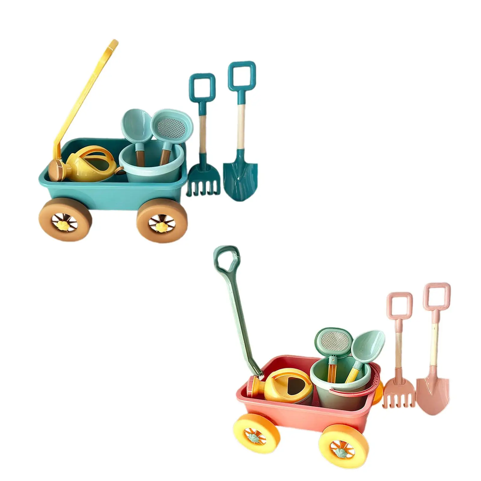 Pretend Play Wagon Set Outdoor Toy Garden Tool Multicolor Handheld Play Motor Vehicles Beach Toy Cart Kids Pull Toy Girls