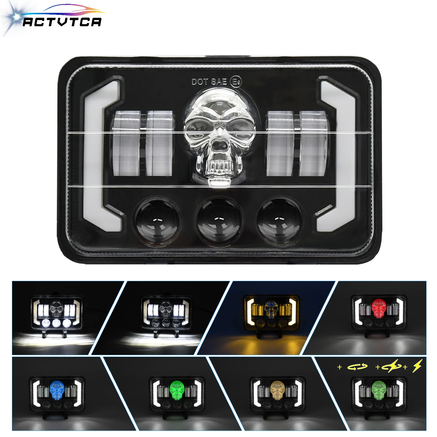 

ACTVTCA 200W 6×4 Inch LED Motorcycle Headlight DRL Hi/Lo Beam Round Skull Car Lamp Angel Eye For Motorcycle Offroad Car Jeep