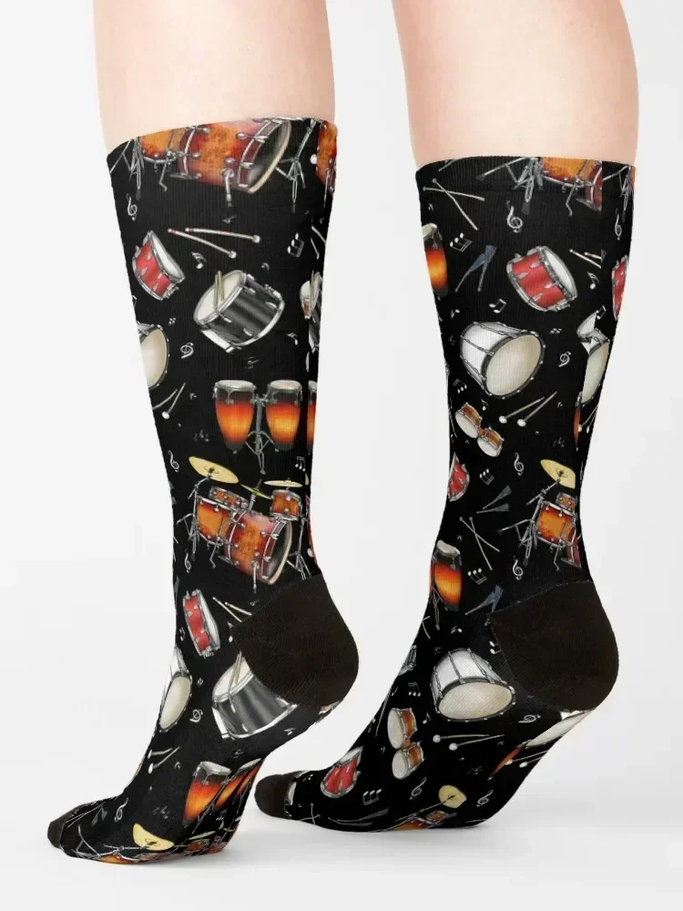 Drums On Black Socks hip hop designer kids gift Socks Woman Men's