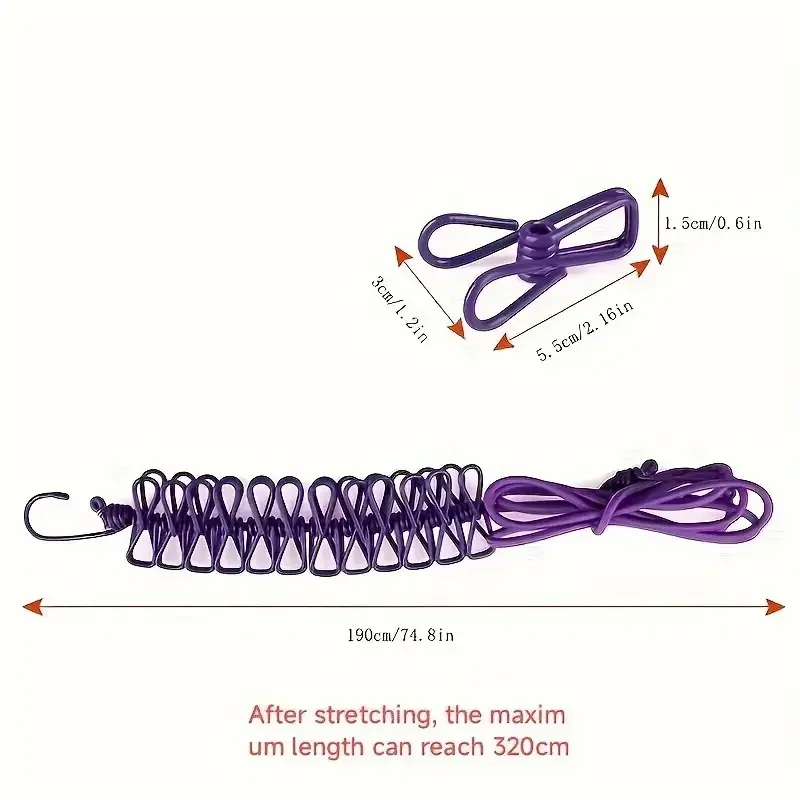 

Portable Clothesline with 12 Clothespins, Travel Clothesline Stretchy Retractable Elastic Laundry Clothes Line for Backyard