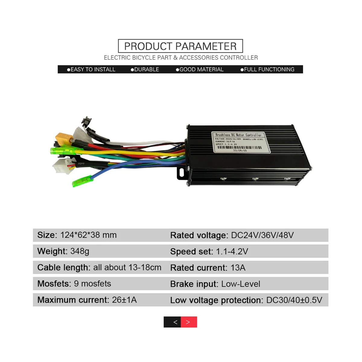 24V/36/48V E-Bike Sine Wave 26A 500/750W SM Three Mode Brushless Controller Electric Scooter Electric Bicycle Accessorie