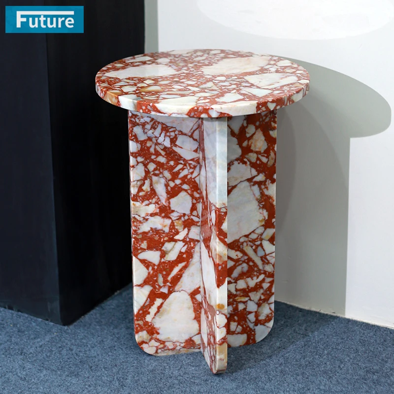 Modern Design Luxury Calacatta Red Marble Stone Side Table Tea Table End Table for Apartment Villa Hotel Living Room Furniture