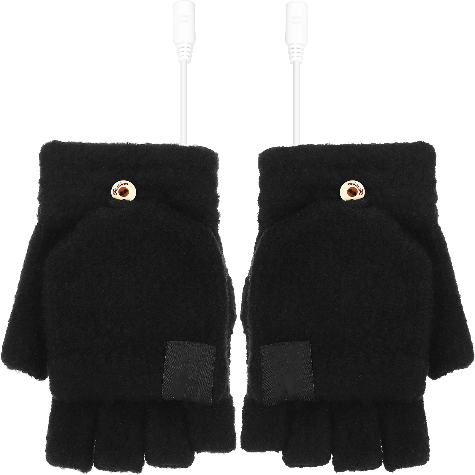

1pcs 1 Pair Usb Heated Gloves Double Sided Warm Palm Back Heating Flip Half Finger Mitten For Winter Outdoor Office Use Black
