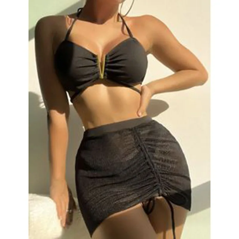 Couleur unie Bikinis Push Up maillots de bain femmes licou Bikini ensemble brillant maillot de bain Push Up maillots de bain pansements de plage string