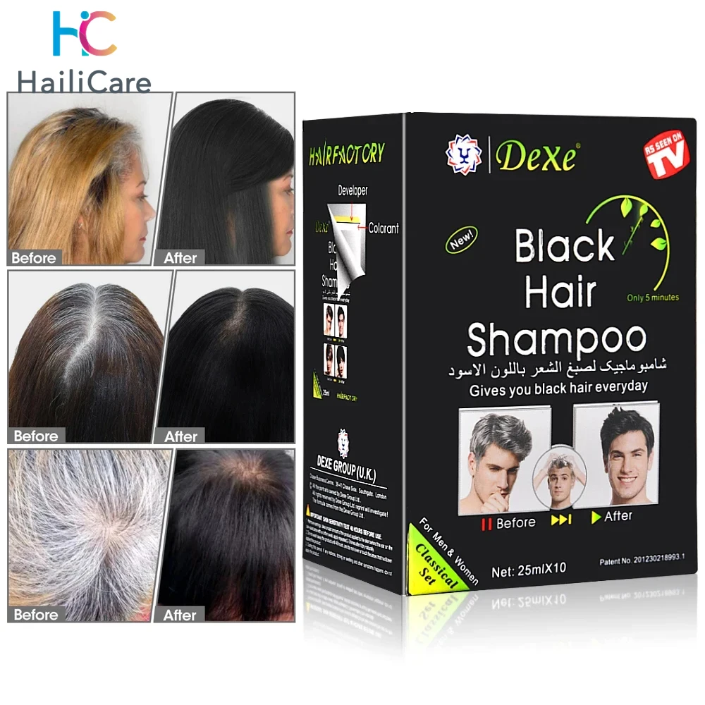 10 Pcs Dexe Fast Black Hair Shampoo Only 5 Minutes White Become Black Hair Color Grey Hair Removal for Men Women Fast Hair Dye