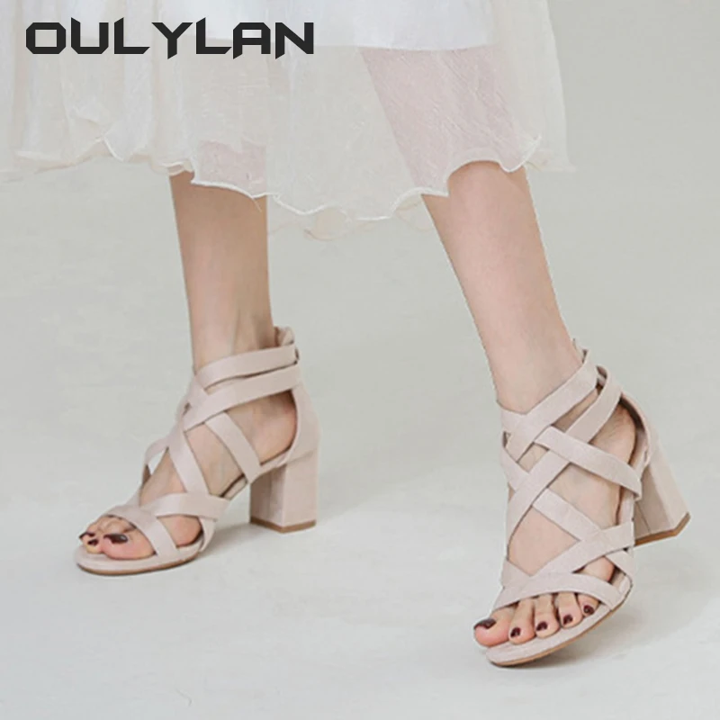 2024 NEW Summer Fashion Sandals  New Versatile Thick Heel Women's Shoes Rhinestone Roman Temperament High Heels Ladies Sandals