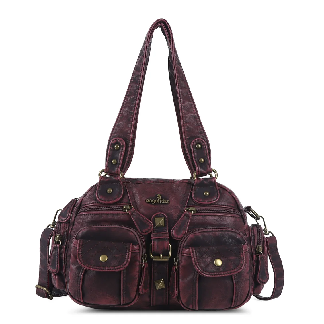 

Angelkiss Handbag Women Small Handbags Satchel Top-handle PU Shoulder Bag Vintage Dumpling Pack Multi-pockets Shoulder Bags