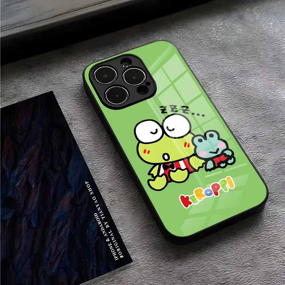 Cute K-Kero Keroppi Phone Case For IPhone 13 Pro Max 14 16 Plus 12 Mini 11 15 X XR XS 8 7 Plus SE Tempered Glass Back Cover