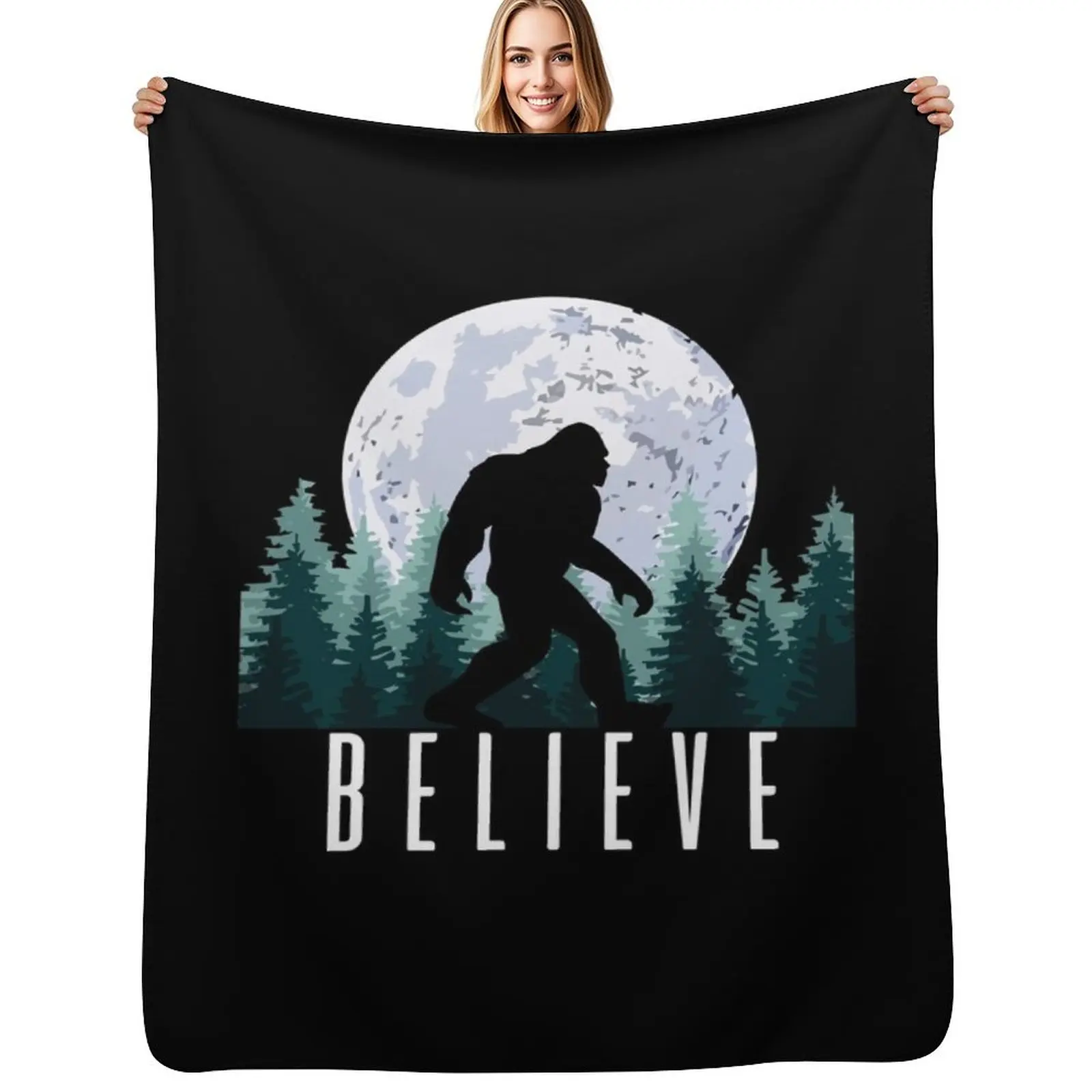 

Bigfoot Believe | Sasquatch Throw Blanket Cozy Microfiber Throw Blanket for Home Bedroom