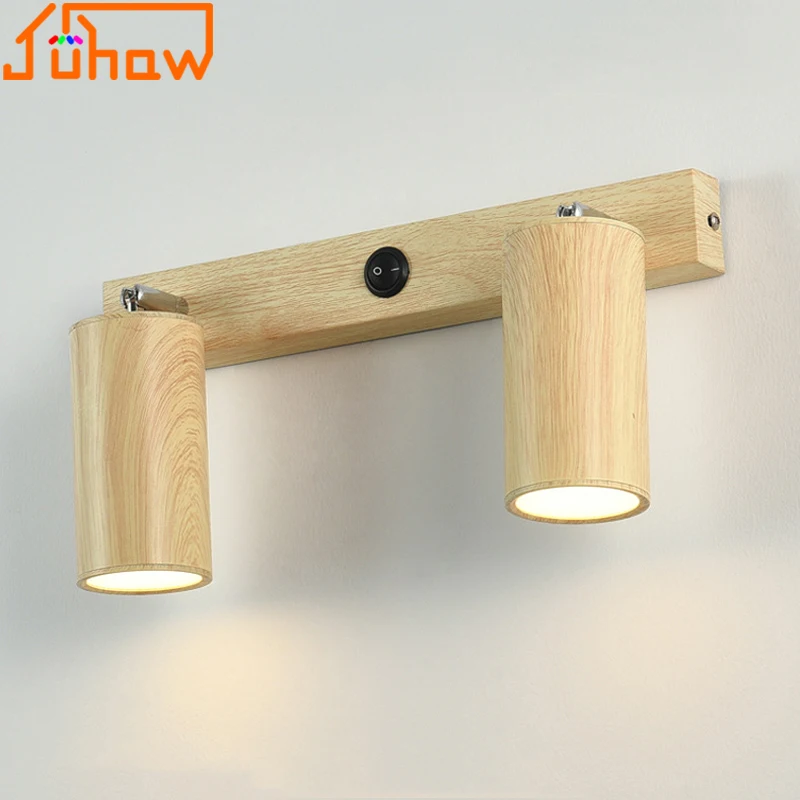 Button Switch Wall Mounted Spotlight Walnut Color No Main Light Bedroom Bedside Lamp Living Room Study Porch Aisle Downlight Fix