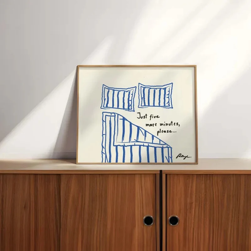 Stay in Bed Print, Goodnight Poster, Cute Bedroom Art, Canvas Wall Poster Printing, Funny Art Print, Mid Century Art Framless