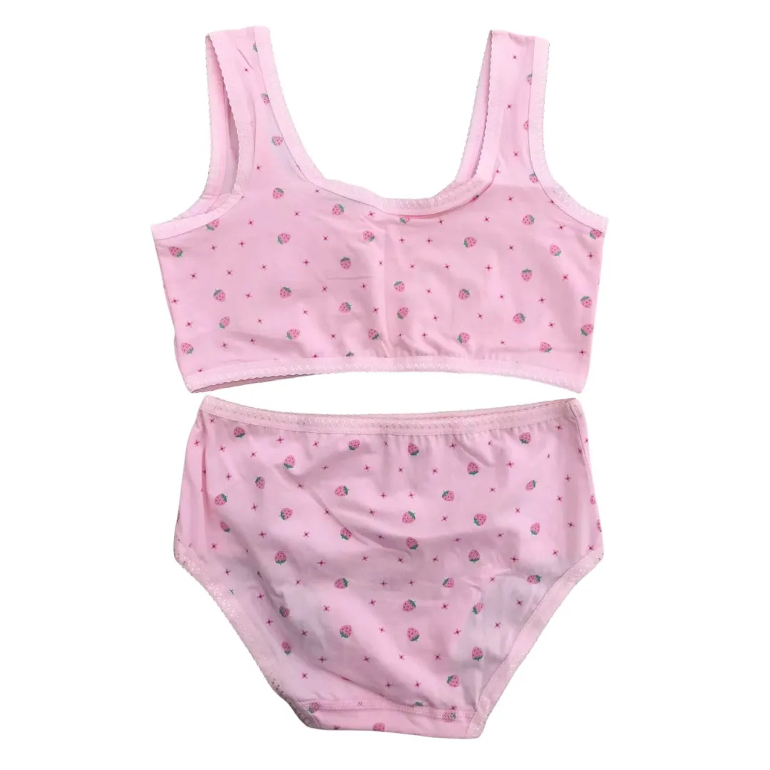 Mädchen-BH-Boxershorts-Set, niedliche Blumen-Erdbeer-Drucke, Teenager-Unterwäsche, Größe 130–160, große Mädchen-Unterwäsche, BH-Höschen-Set – Detail 19