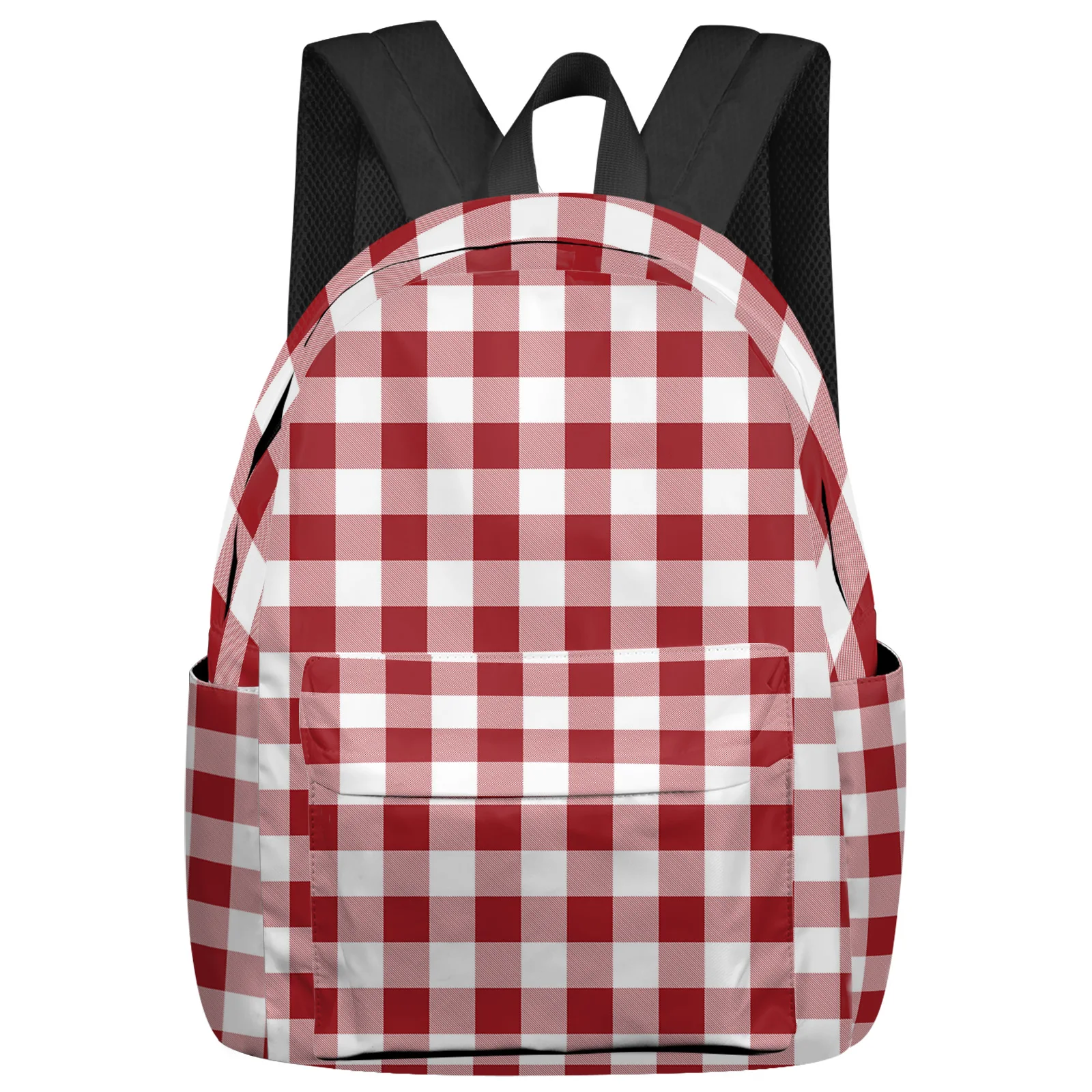 Pastoral Style Red White Plaid Women Man Backpacks Waterproof Travel School Backpack For Student Boys Girls Laptop Bags Mochilas