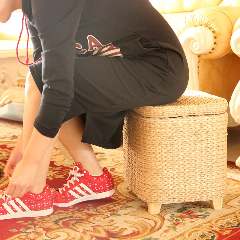 Stool mall Shoe Store Footstool Multi-Function Storage Footrest Storage Stool Rattan Wicker Ottoman Basket Shoe Cabinet Sofa