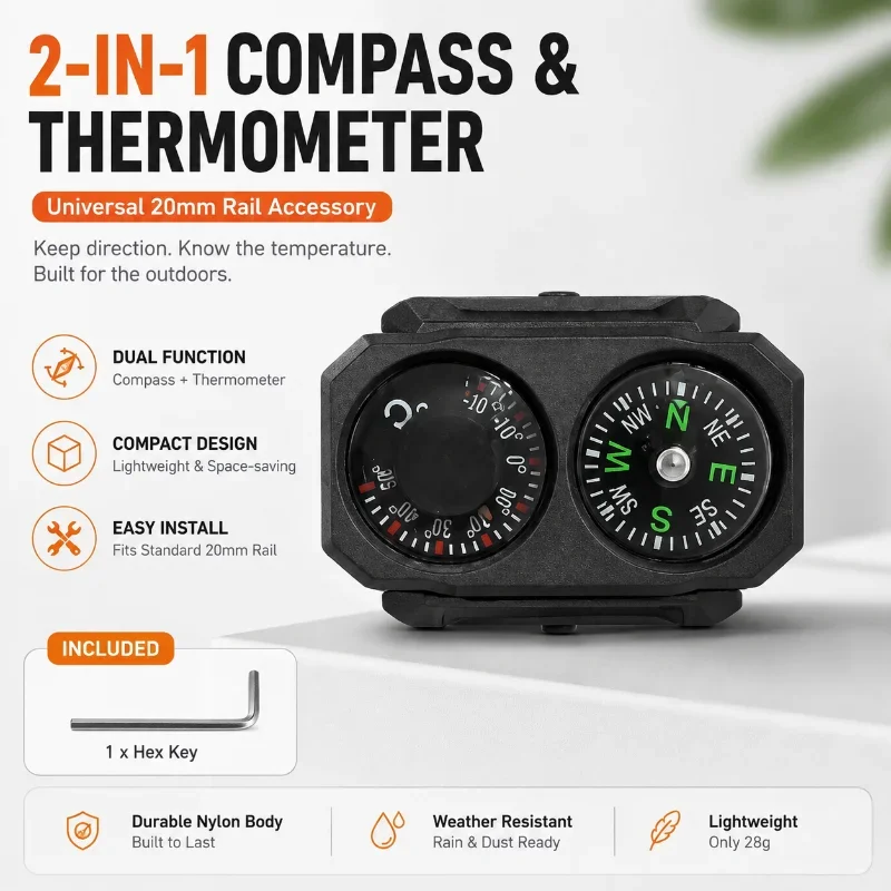 Nylon Integrated Compass Thermometer Model Accessory, 20MM‑22MM Rail Mount Decor Toy Part with Hex Key