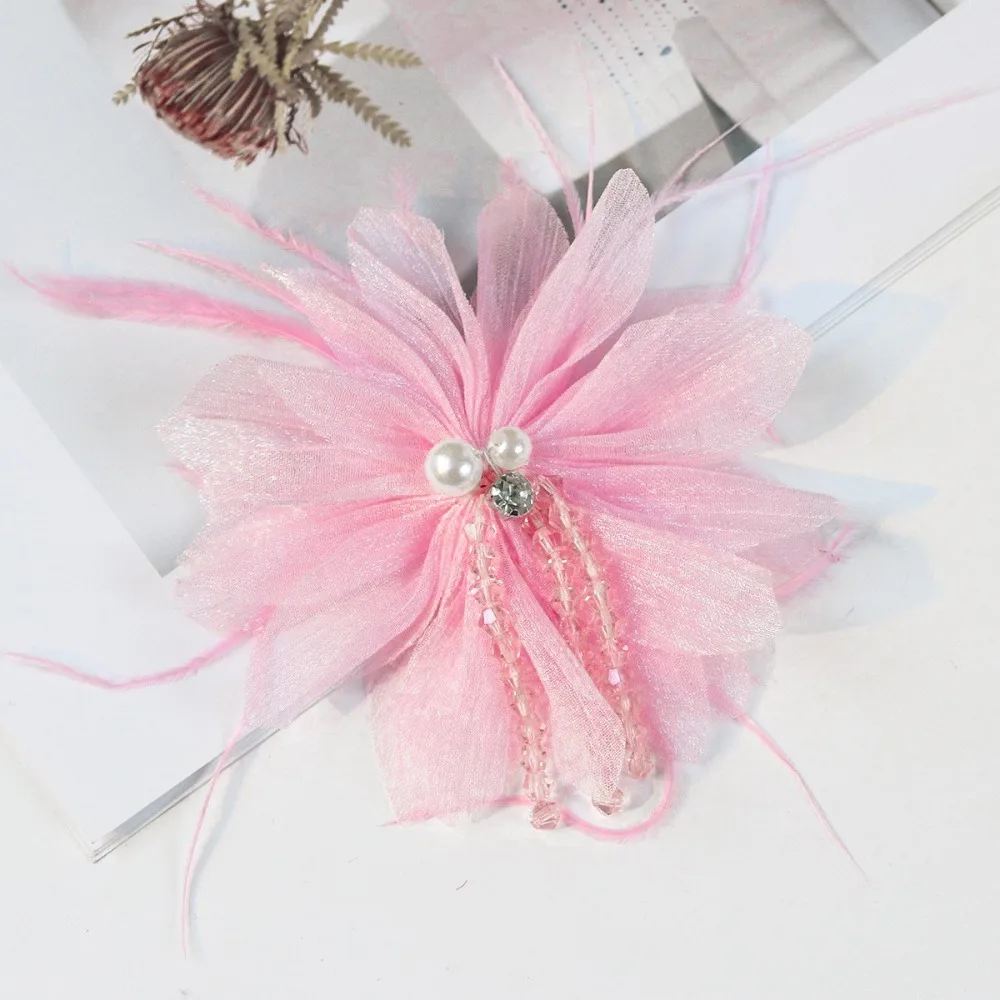 DIY Organza Flower Accessories Crystal Tassel Detail Glitter Crystal Inlay Bag Ornament Flower DIY Headdress Part Handcraft