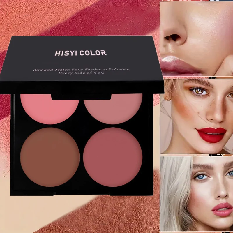 Paleta de rubor resistente al agua de 4 colores: aspecto de maquillaje 3D natural fácil de aplicar, mejora de la sombra para todos los tonos de piel, mate y brillante