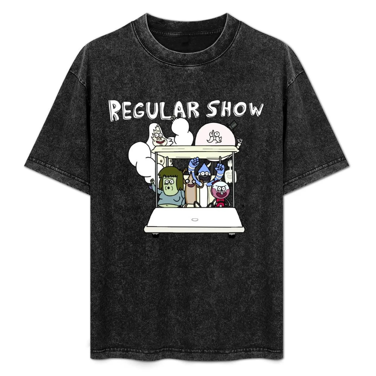 

Regular Show Main Characters Mordecai,Rigby,Muscle Man,Pops,Benson,High Five Ghost,Skips T-Shirt Outdoor Work Short Sleeve Top